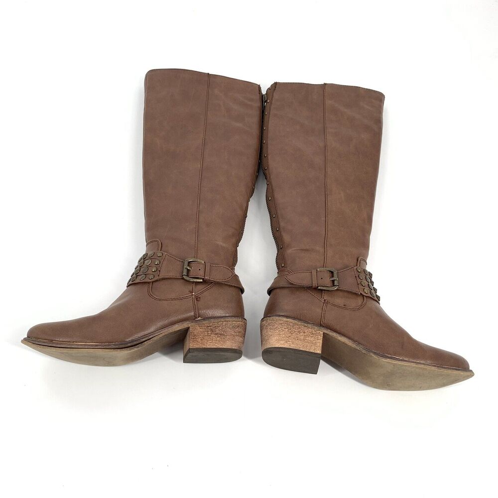 BareTraps Penelope Knee High Riding Boots Size 7 Womens Brown Studded Belted - Picture 4 of 9